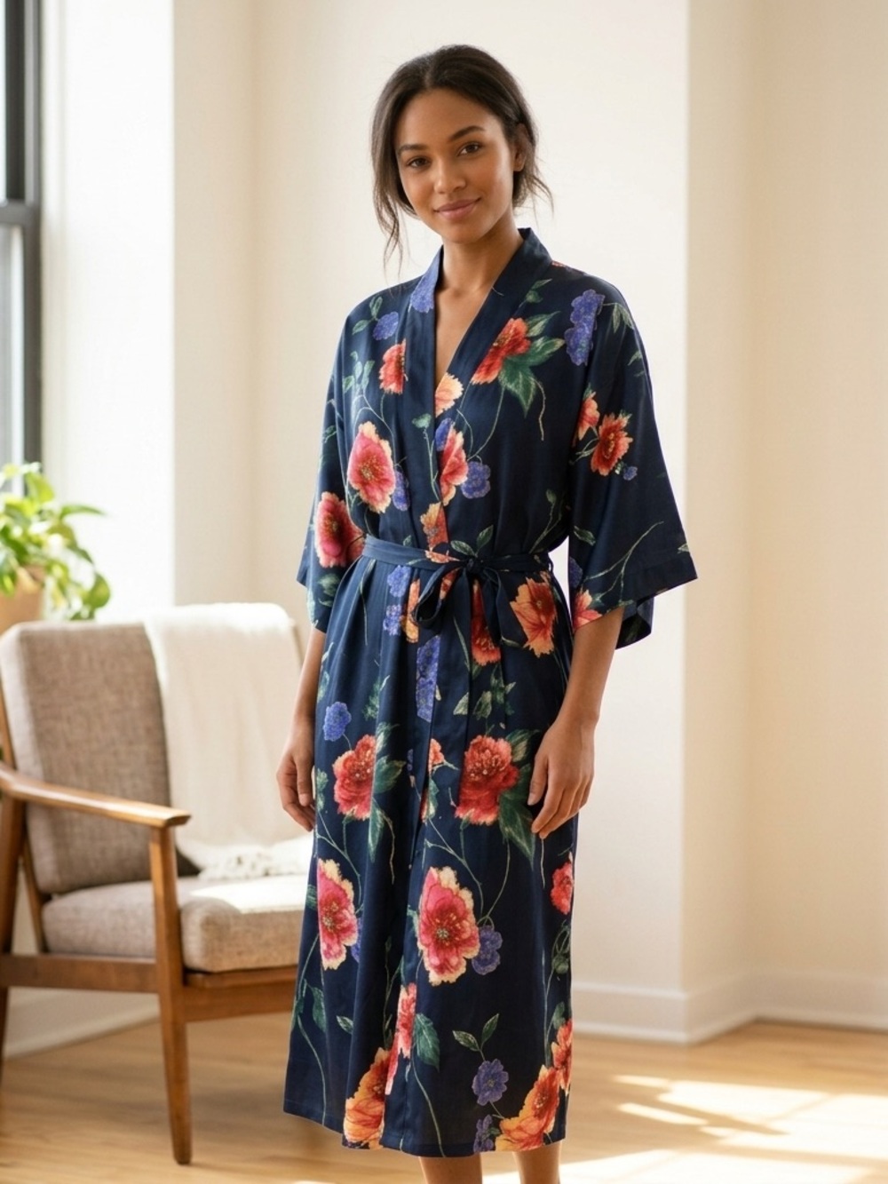 Vtg CALIFORNIA DYNASTY Nightgown Floral Multicolor Lounge PJ Robe M Coquette